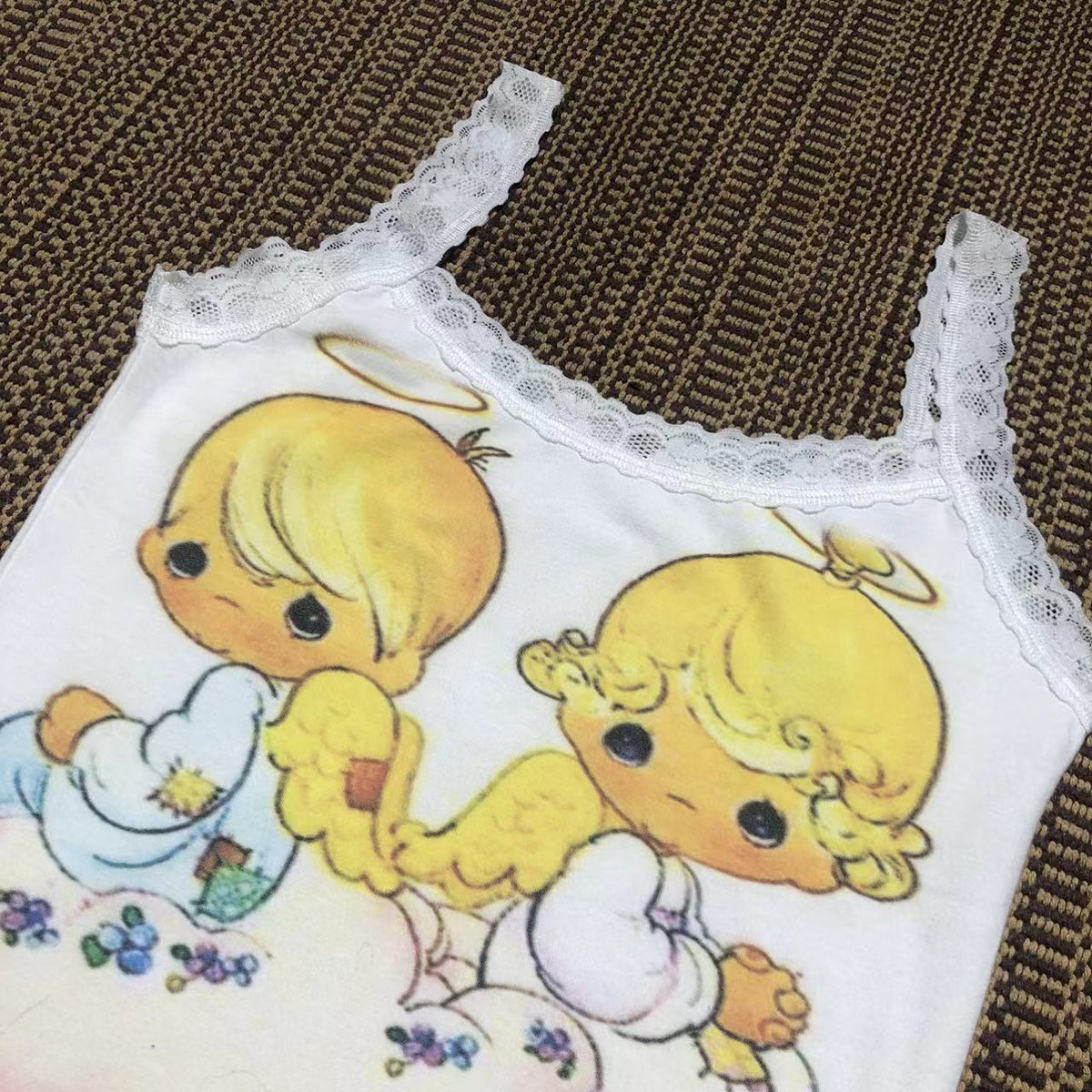 Angel Cartoon Print Lace Tank Top