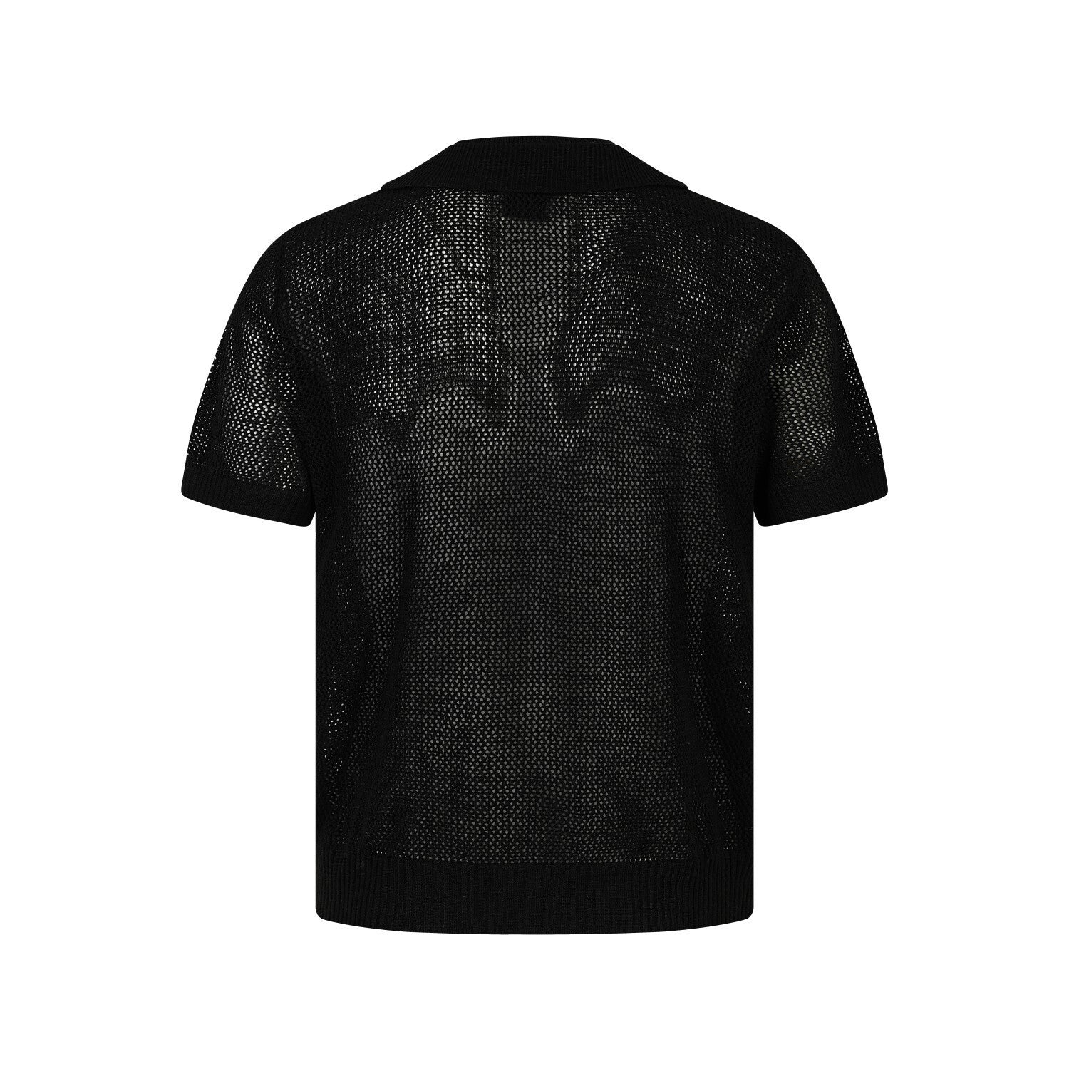 Openwork Short Sleeve Knit Polo Shirt