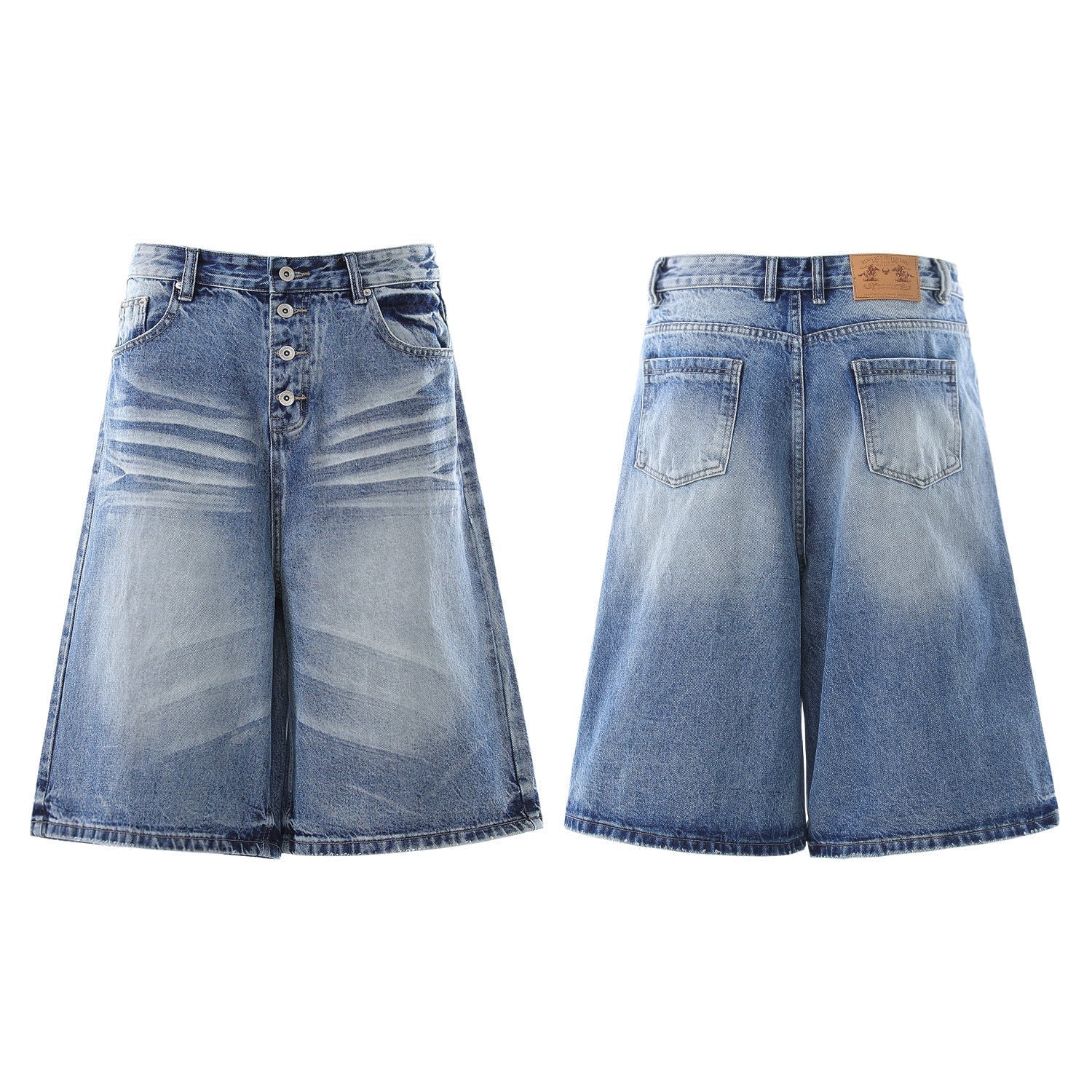 Washed Whisker Wide Leg Curved Jort