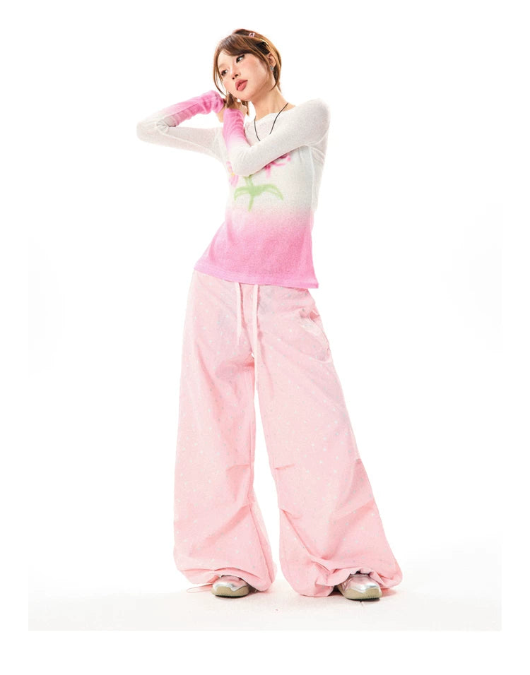 Allover Star Print Wide-Leg Pants