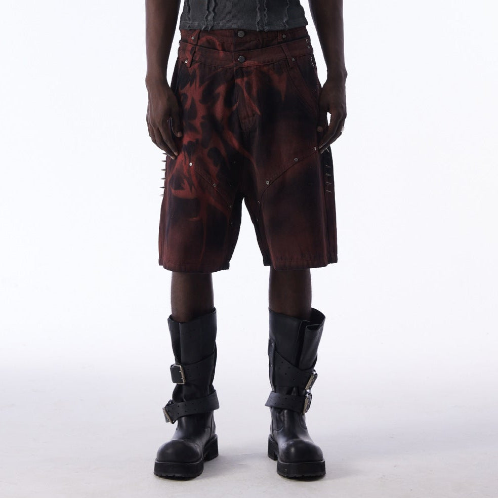 Washed Graffiti Dirty-Dye Denim Jort
