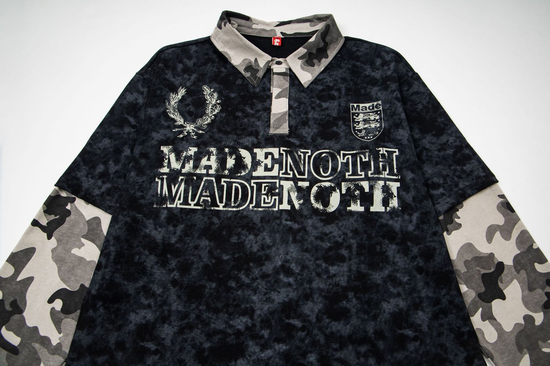 Polo Collar Fake Layered Tie-Dye Print Long Sleeve T-Shirt