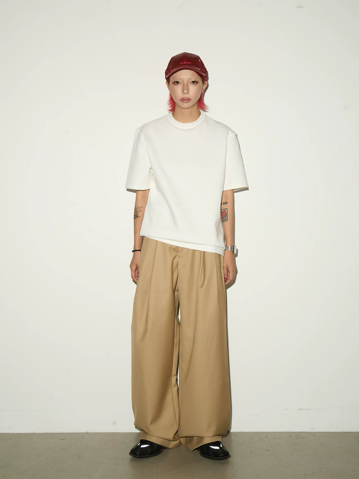 Double Pleats Elastic Waist Straight Trousers