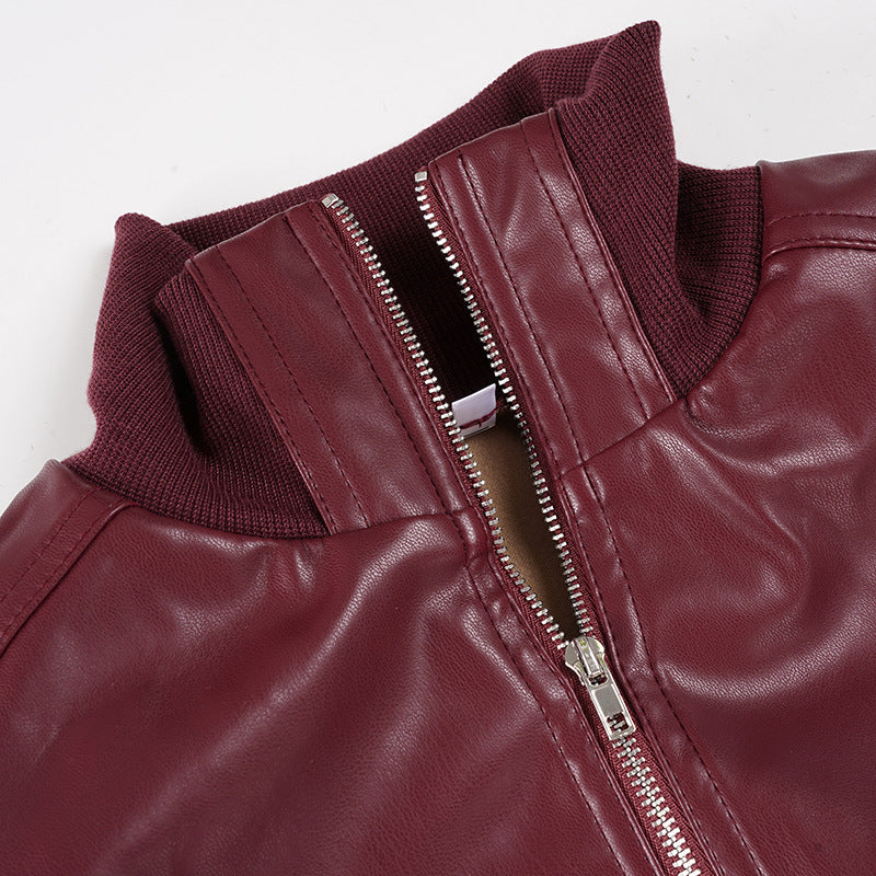 High-Neck Patchwork Leather Jacket