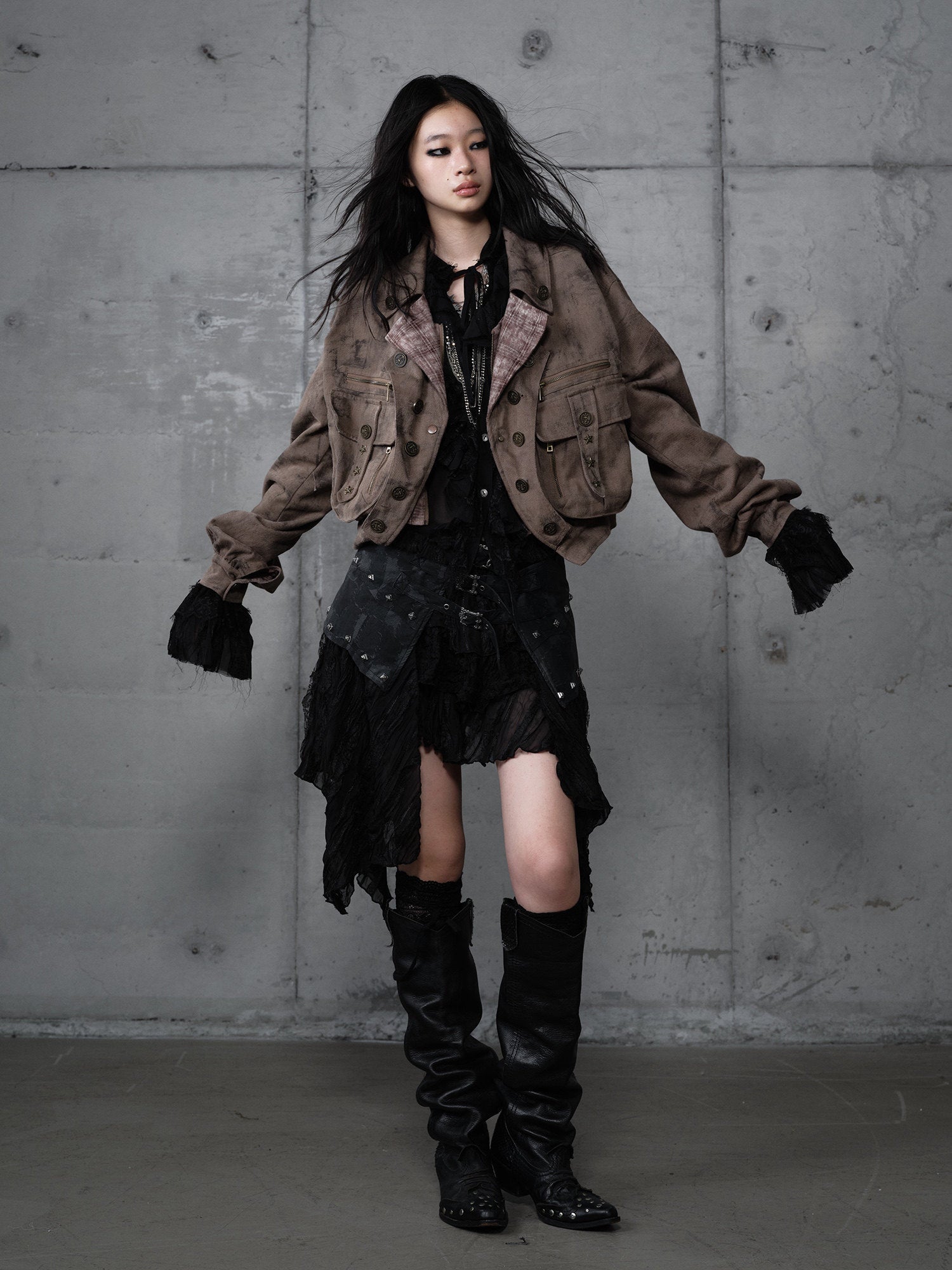 Patchwork Plaid Punk Work Jacket