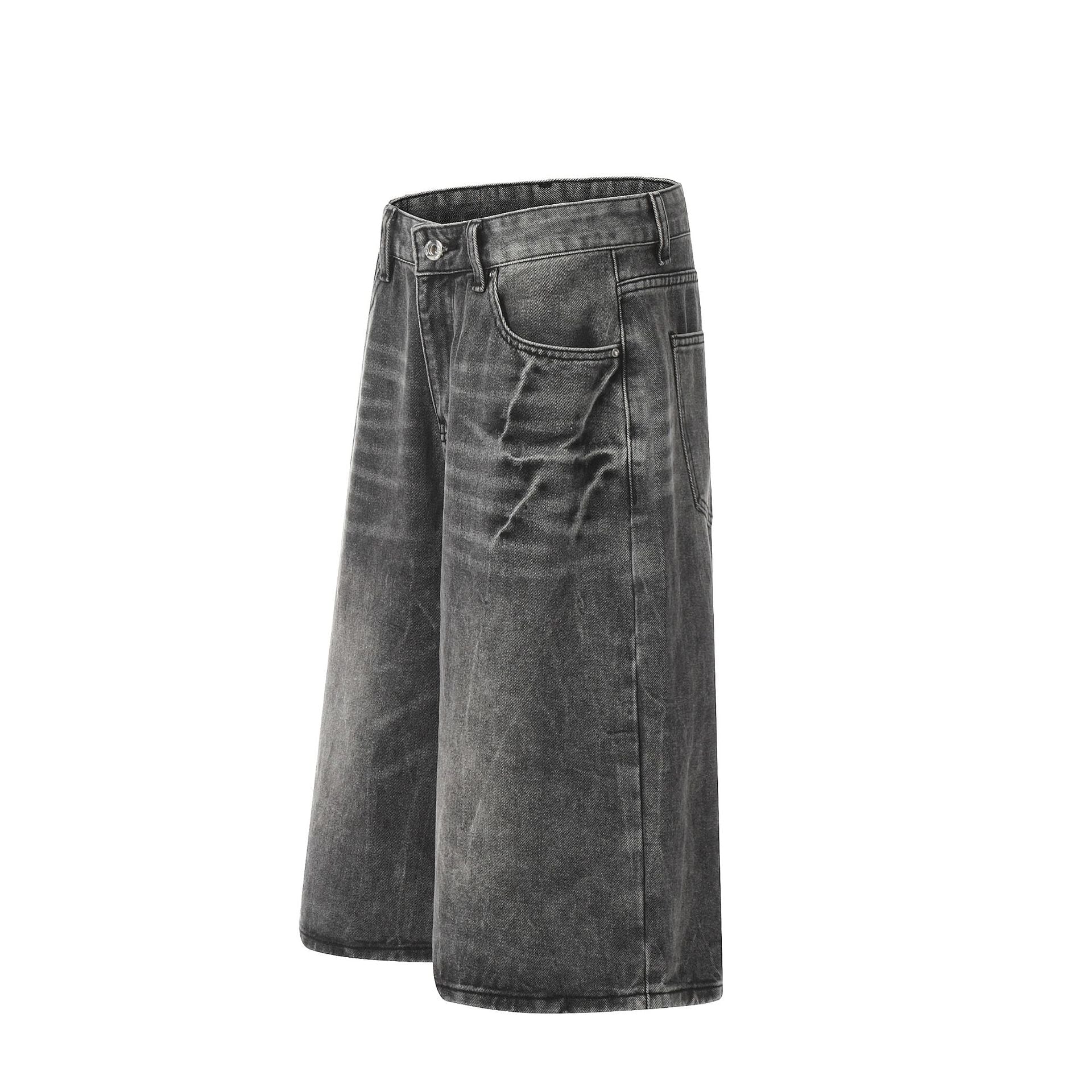 Washed Wide Leg Denim Jort