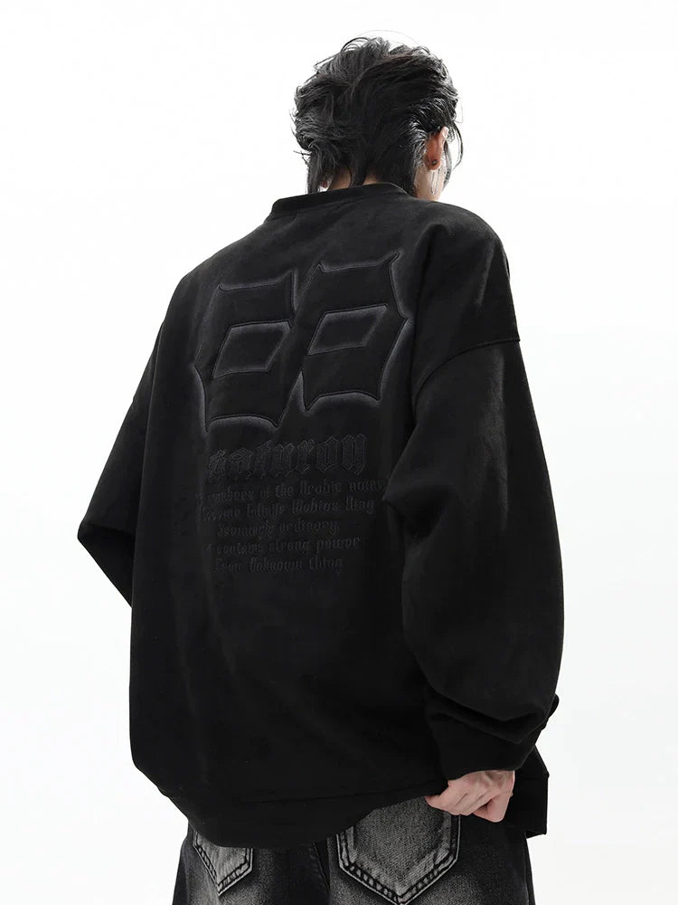 Suede Embroidery Round Neck Oversize Sweatshirt