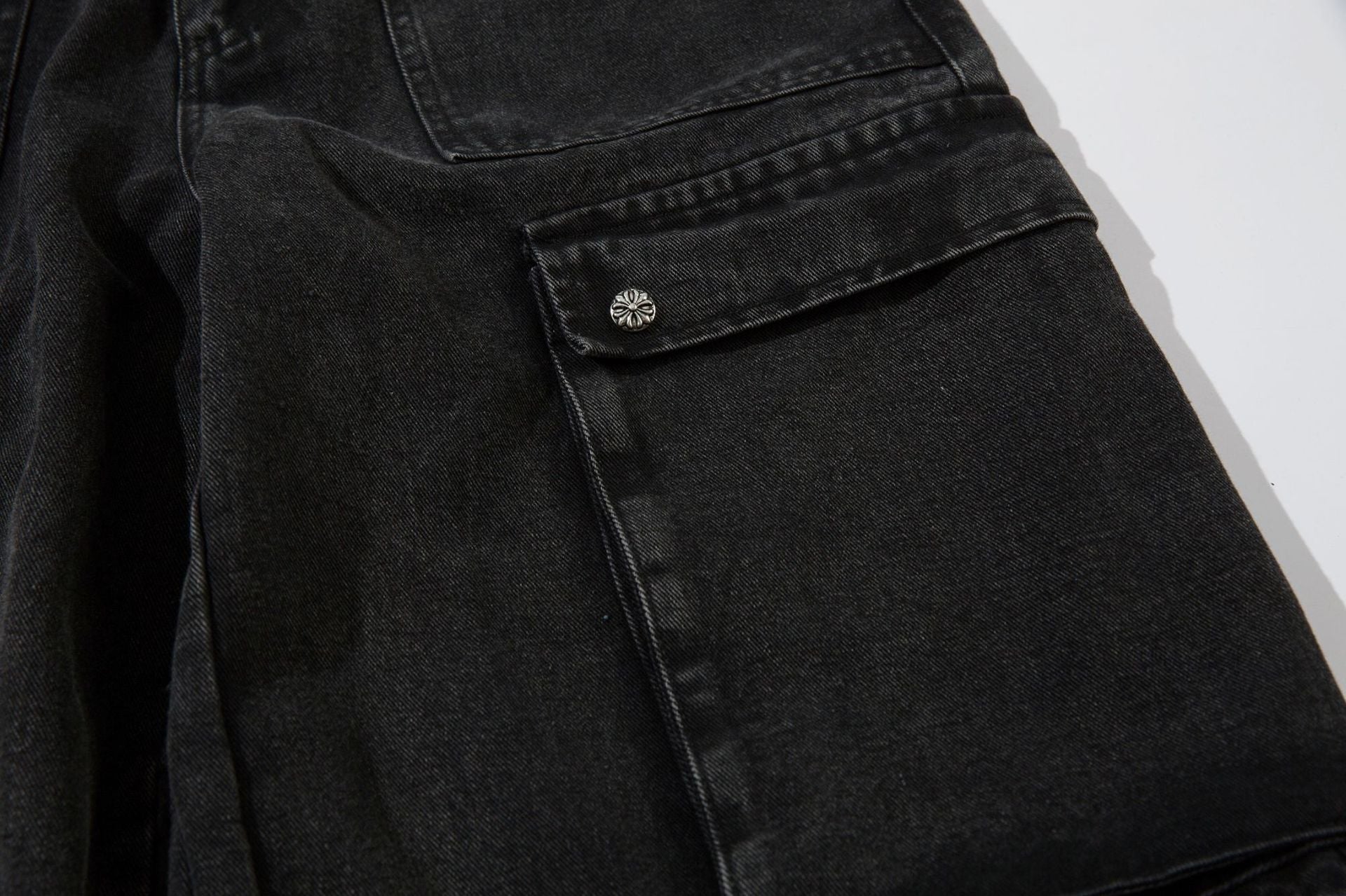 Washed Eyelet Cargo Denim Jeans