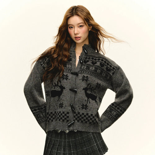 Cardigã Vintage em Jacquard Fair Isle - Cinza escuro / PP
