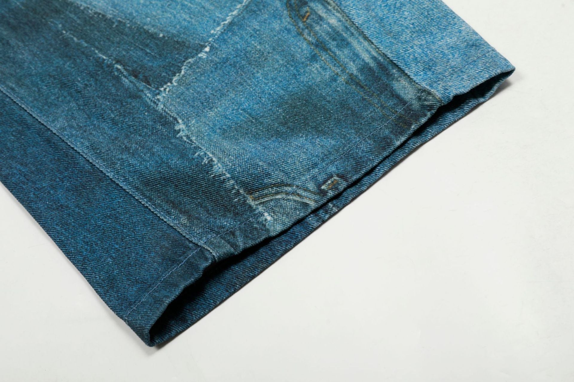 Washed Irregular Print Wide Leg Curved Denim Jeans