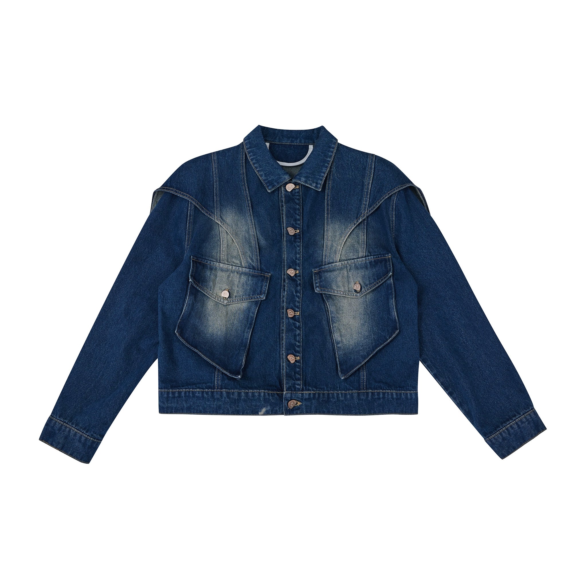 Double Layered Design Short Denim Jacket & Wide Leg Denim Jeans Setup