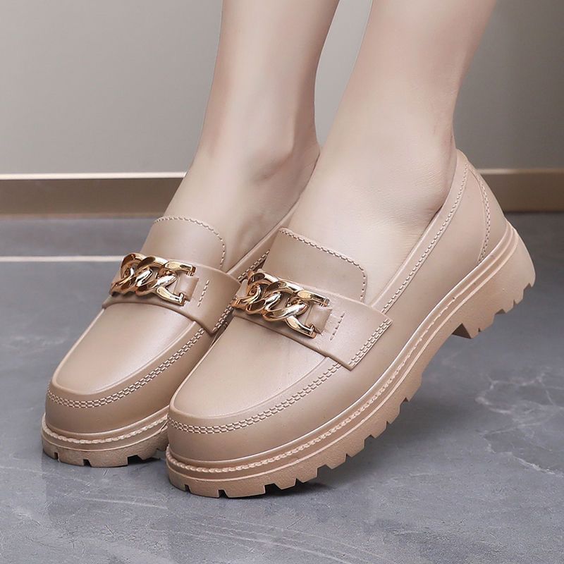Chunky Chain-Link Cream Loafers