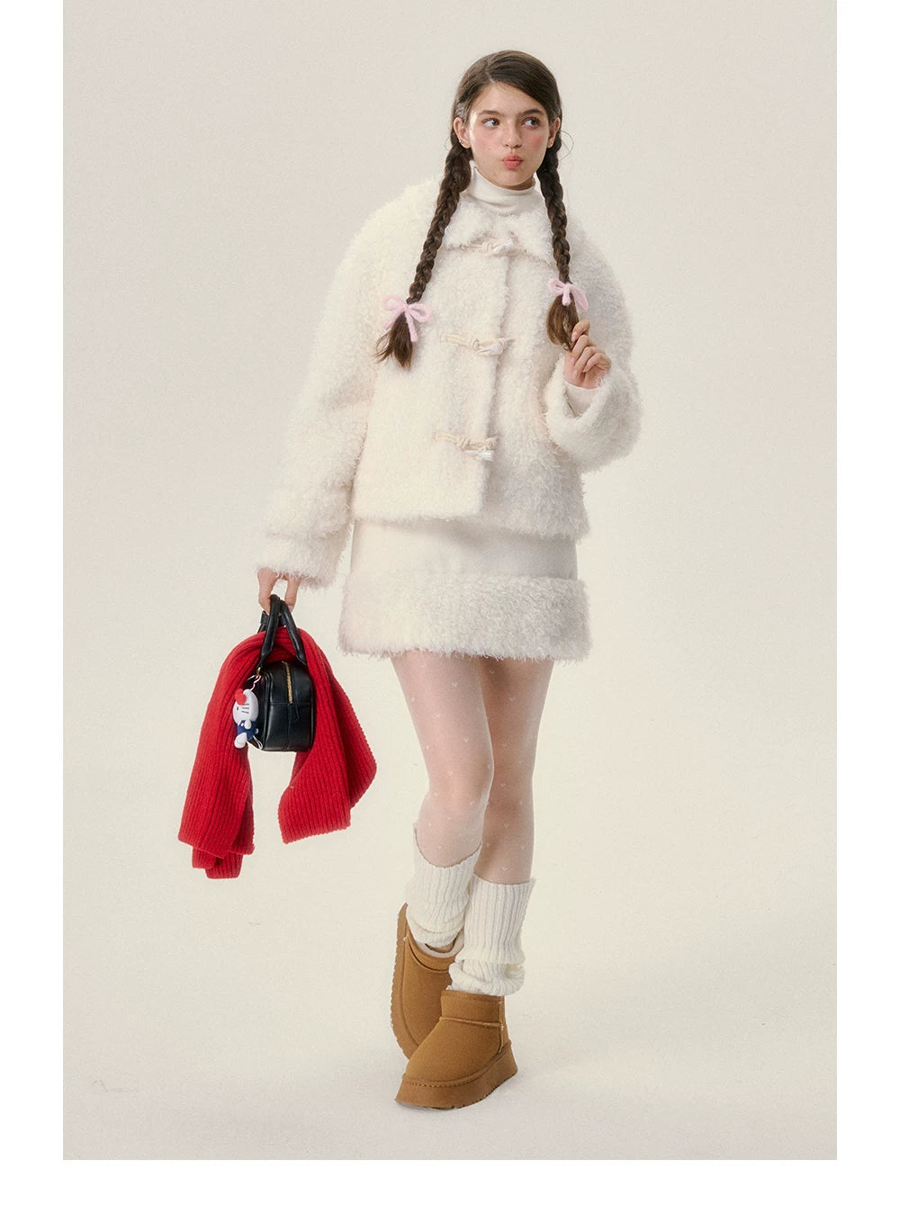 Fake Fur Hoodie & Short Skirt Setup