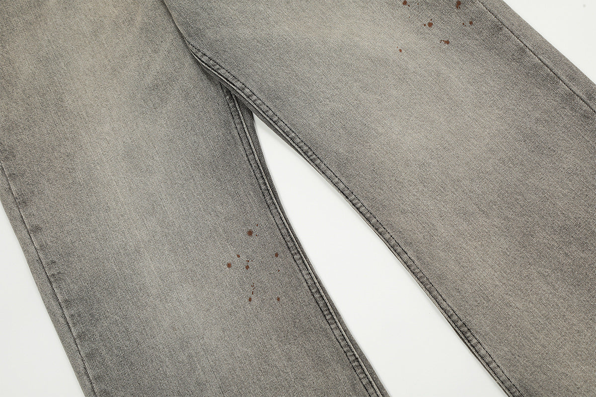 Washed Damage Straight Wide Leg Denim Jeans