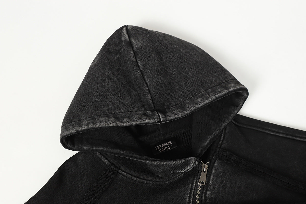 Washed Asymmetrical Zipper Detail Hoodie