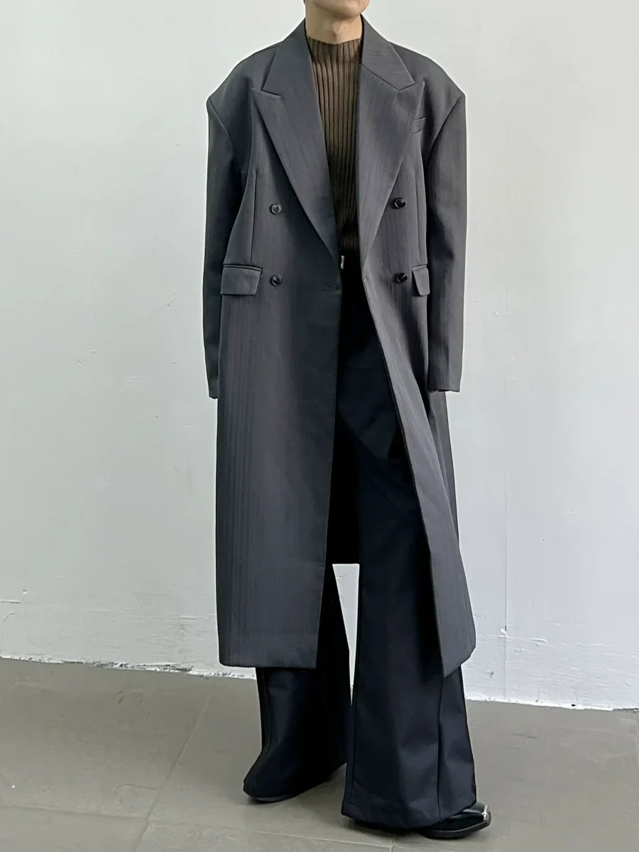 Double Breast Stripe Long Coat