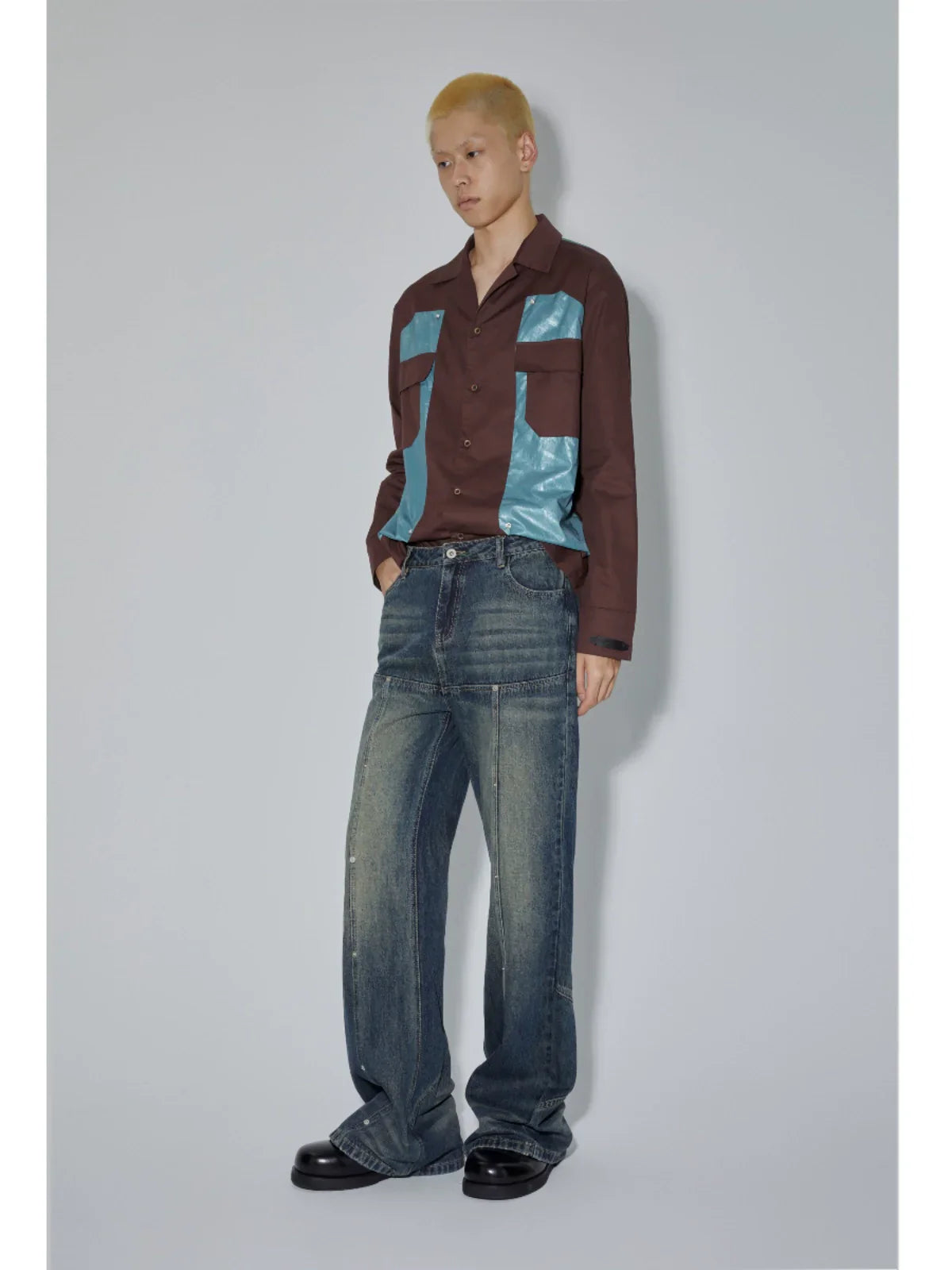 Colorblock Patchwork Long Sleeve Shirt