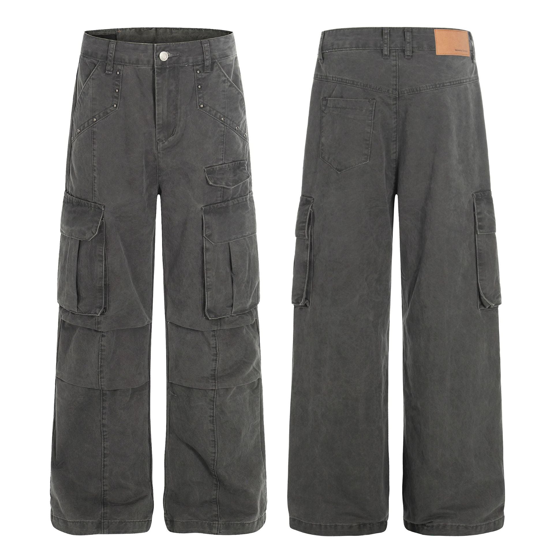 Multi Pocket Studs Wide Leg Cargo Pants