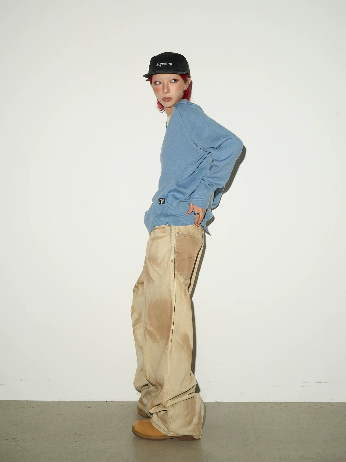 Tie-Dye Washed Damage Wide Leg Denim Jeans