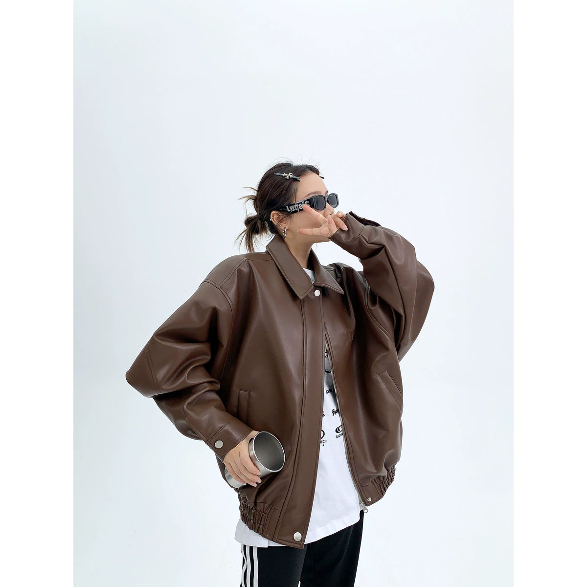 Oversize Zipper PU Leather Jacket