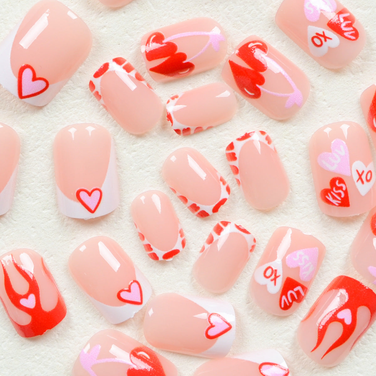 Europe and the United States wear nails Valentine's Day series white edge French cute cartoon heart red flame fake nail pieces