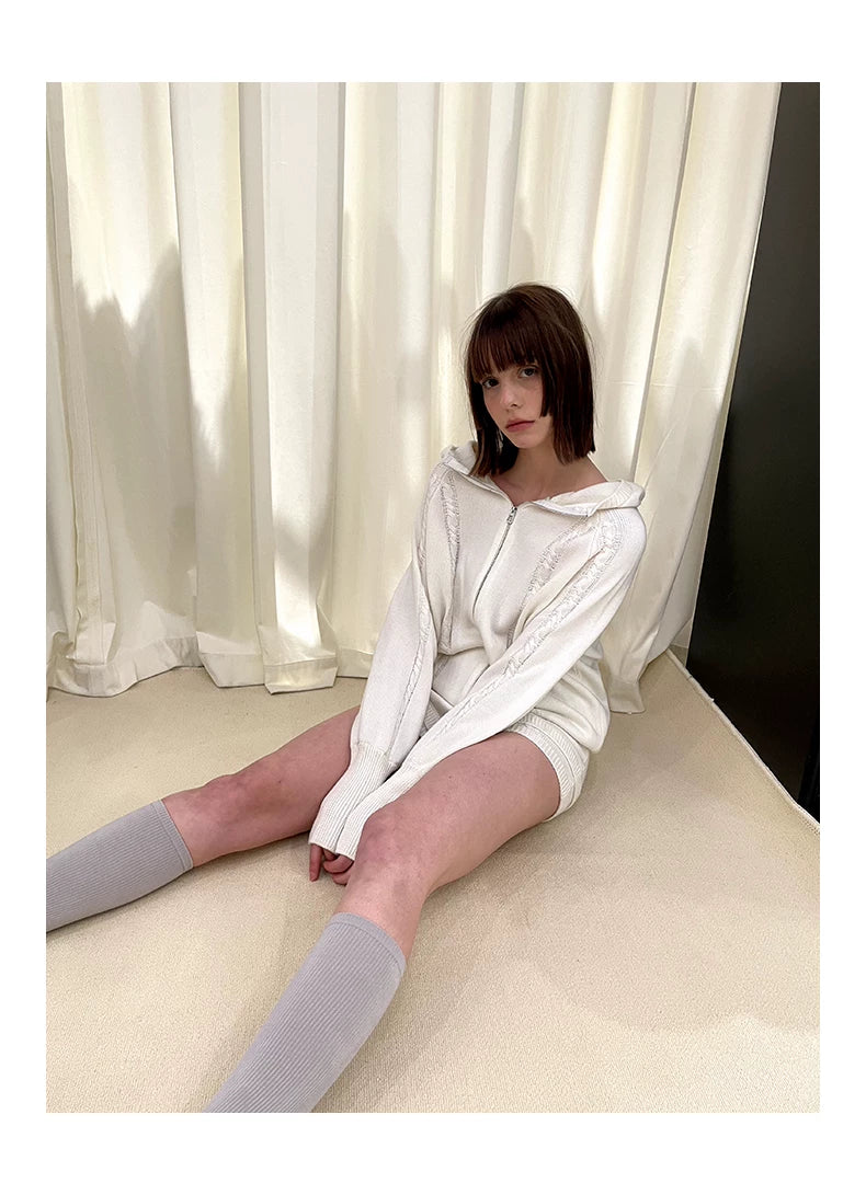 Zipper Knit Hoodie & Knit Shorts Setup