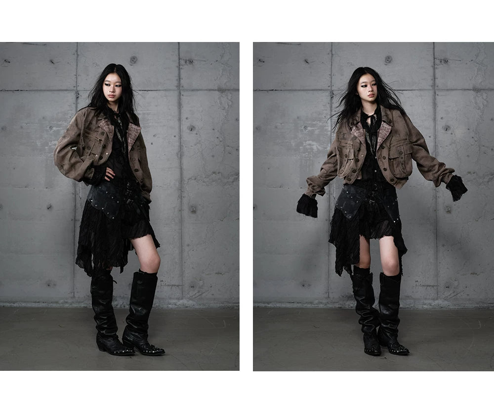 Patchwork Plaid Punk Work Jacket