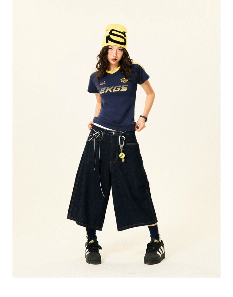 Stripe Letter Print Short Sleeve T-Shirt & Short Pants Setup