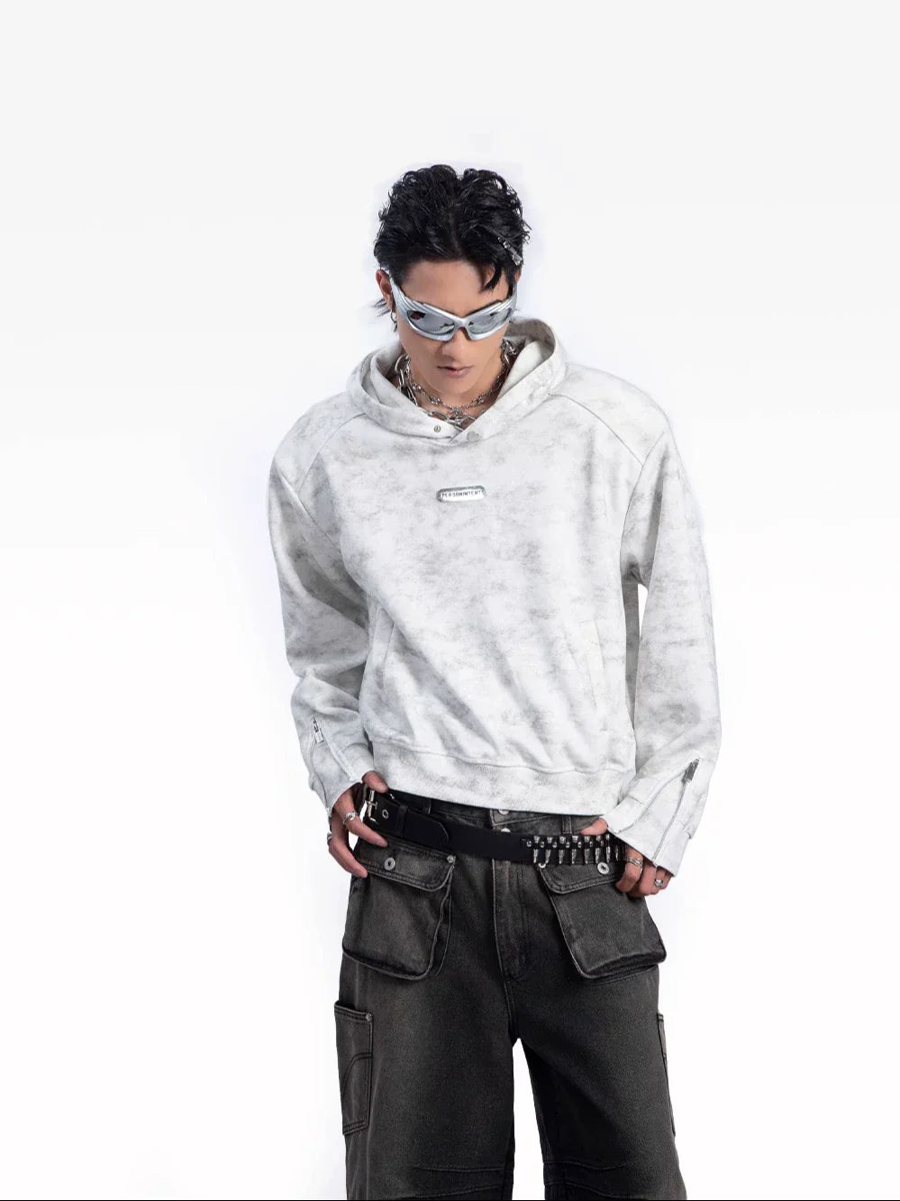 Tie-dye Metallic Schoudervulling Pullover Hoodie