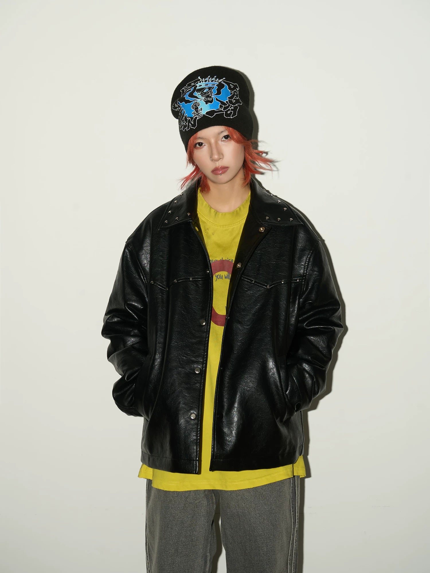 Studs Panel PU Leather Jacket
