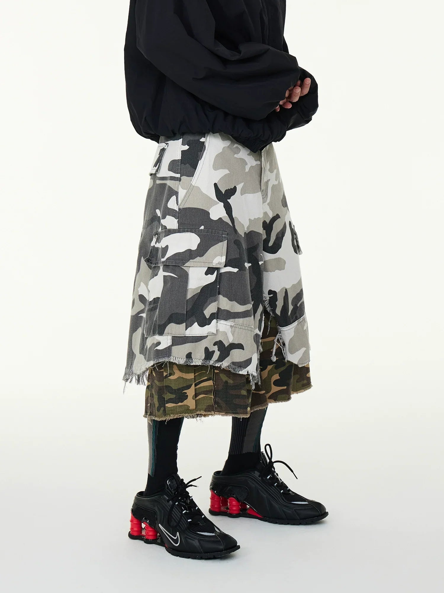 Double Layer Contrast Wash Wide Leg Short