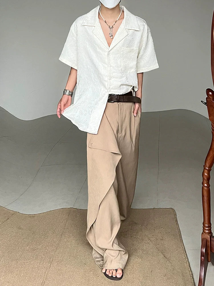 Jacquard Embroidery Embossed Cuban Collar Short Sleeve Shirt
