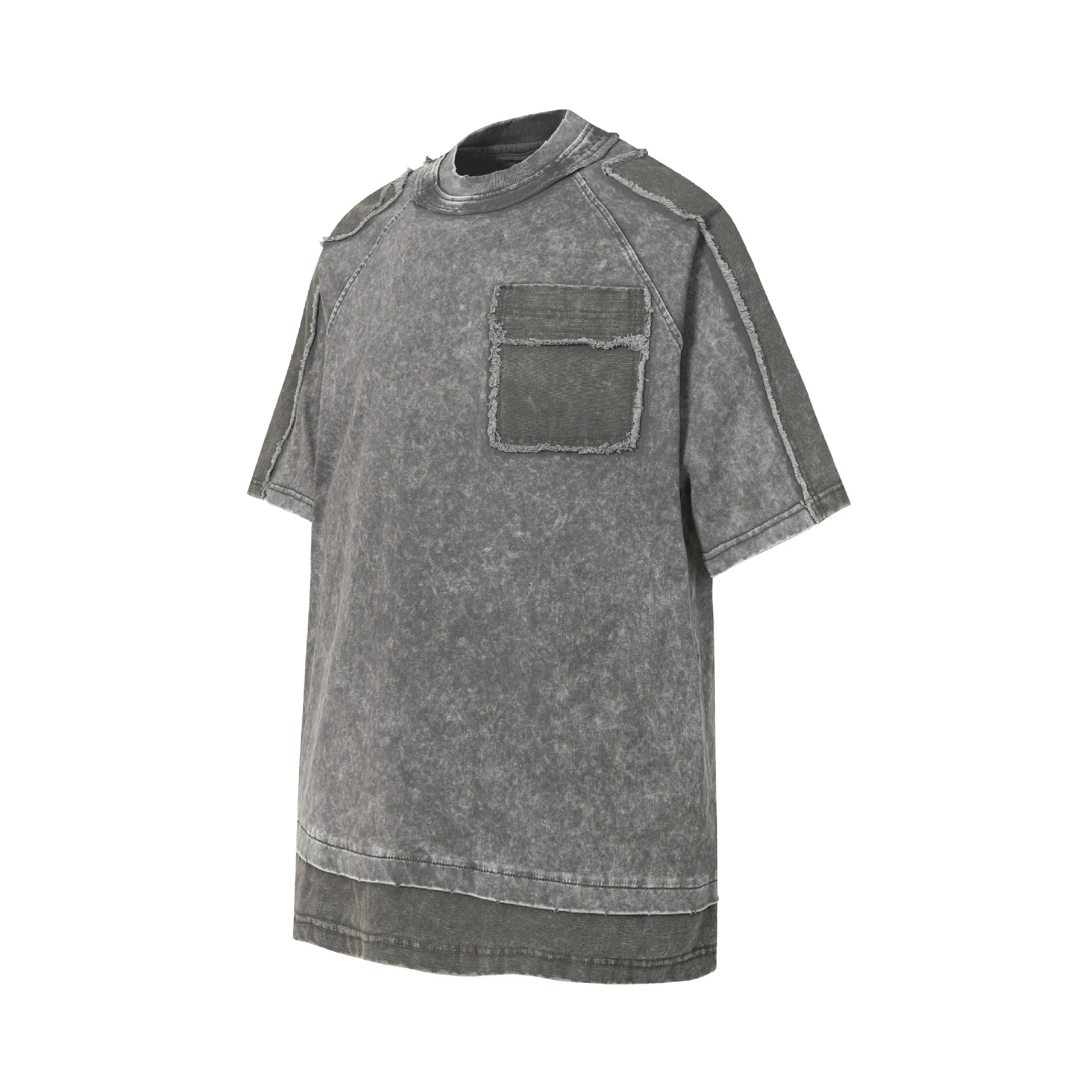 Washed Mock Neck Pocket Short Sleeve T-Shirt