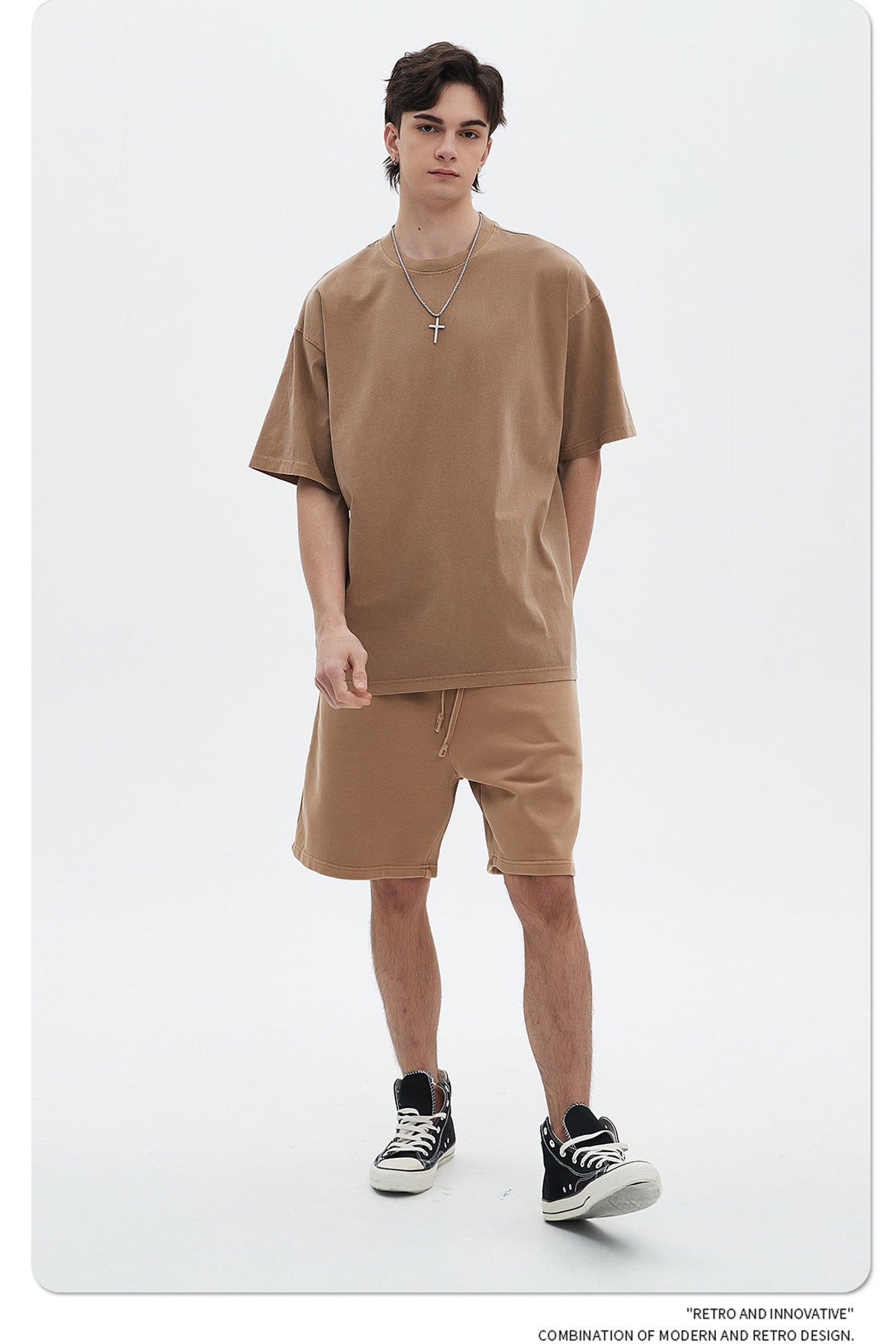 Oversize Washed Short-sleeve-T-shirt & Washed Short Sweatpants Setup