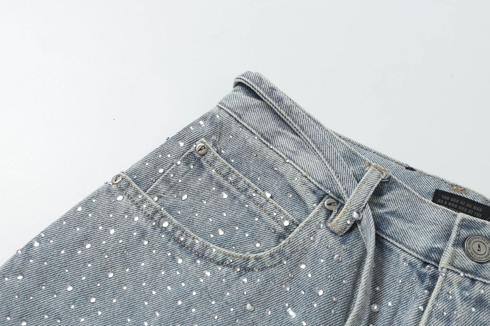 Fringe Rhinestone Wide Leg Jort