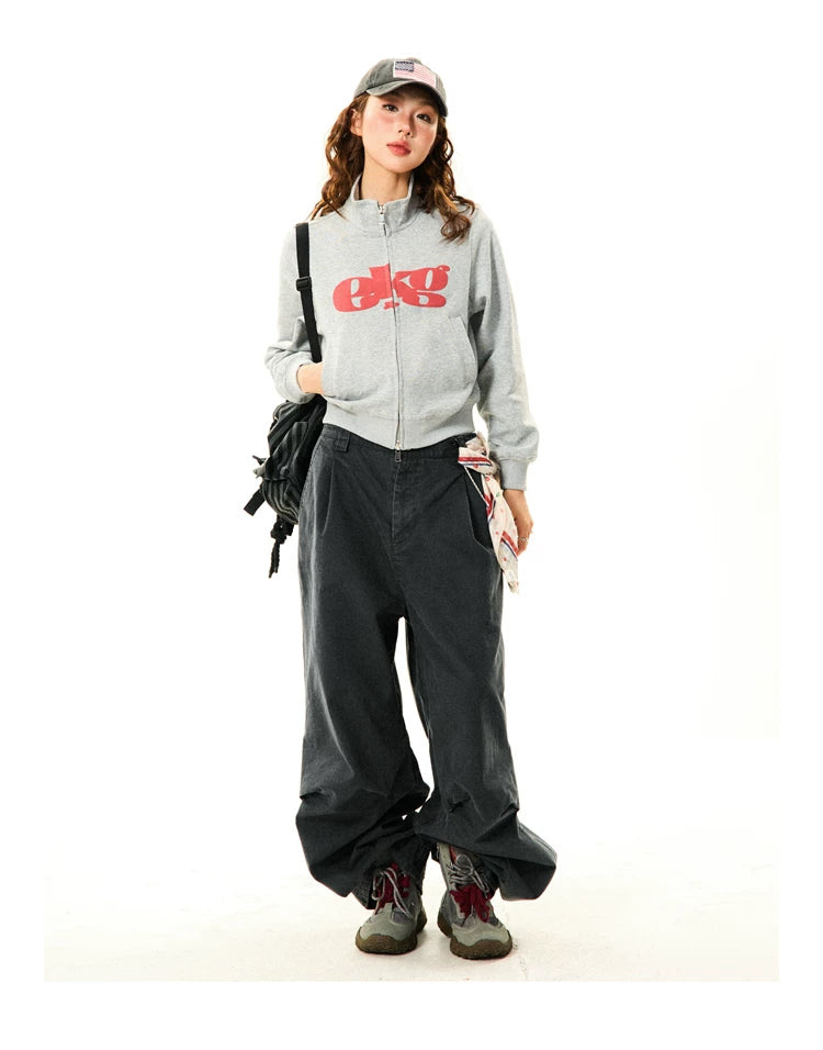 Letter Print Fitted Zipper Hoodie