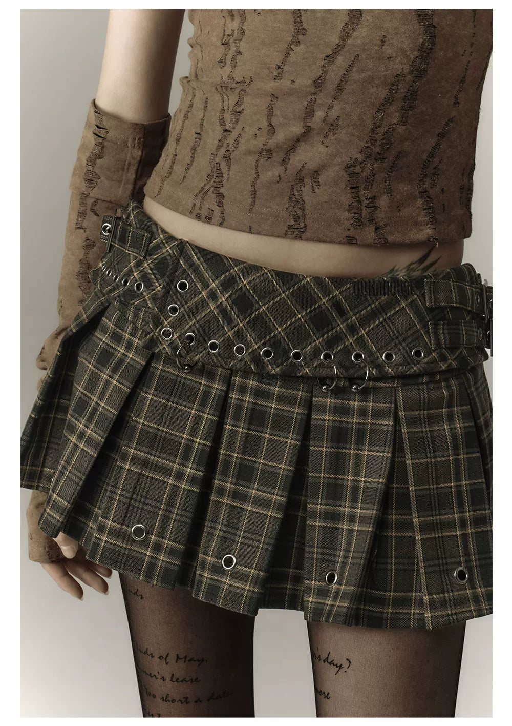 Plaid Pleats High-Waist Short Skirt