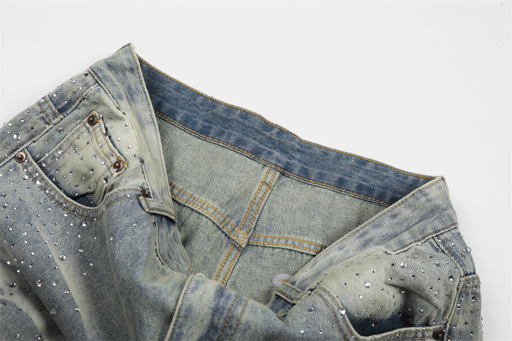 Faded Blue Denim Wide-Leg Jeans