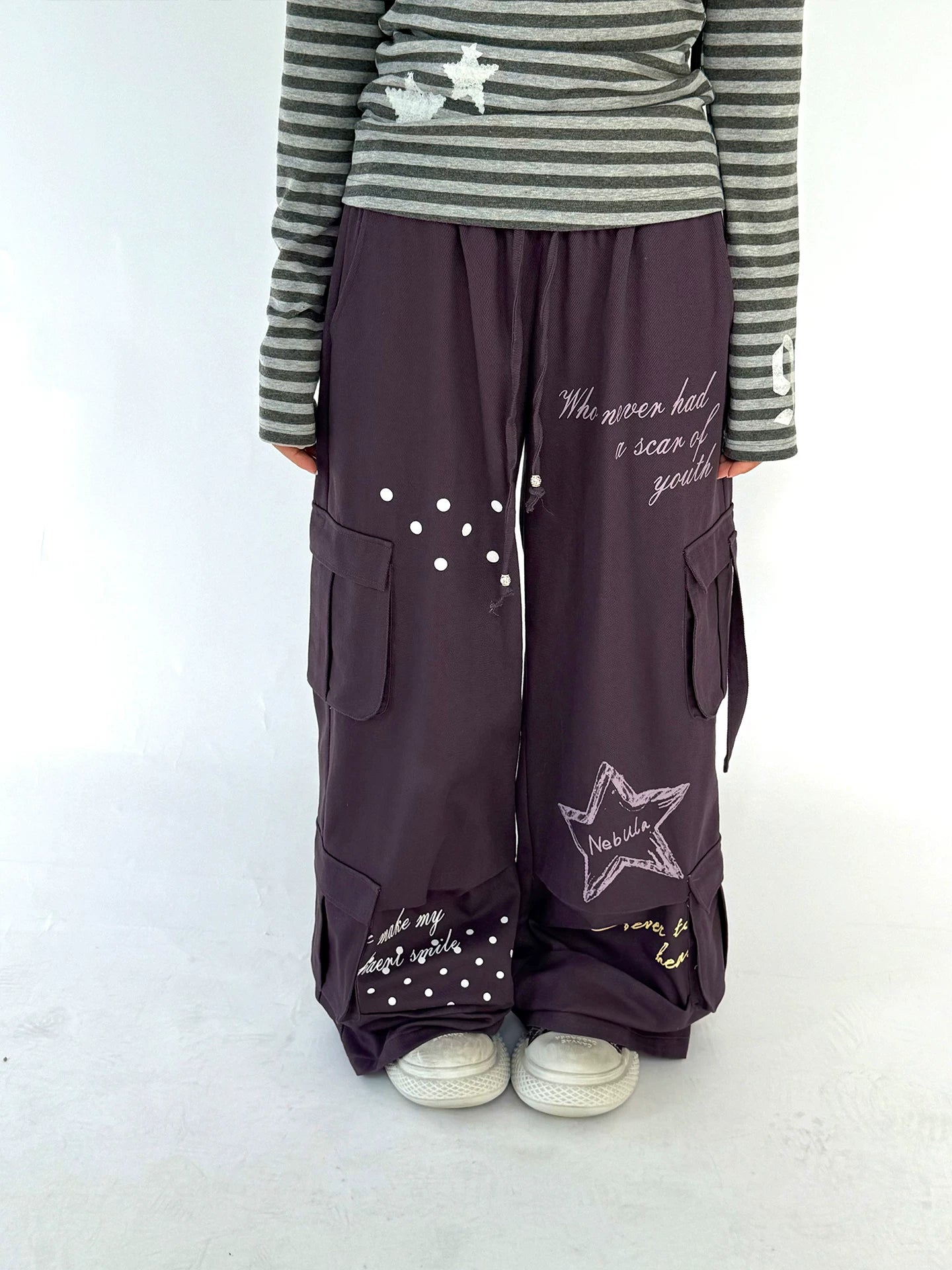 Multi-Pocket Polka Dot Straight Pants