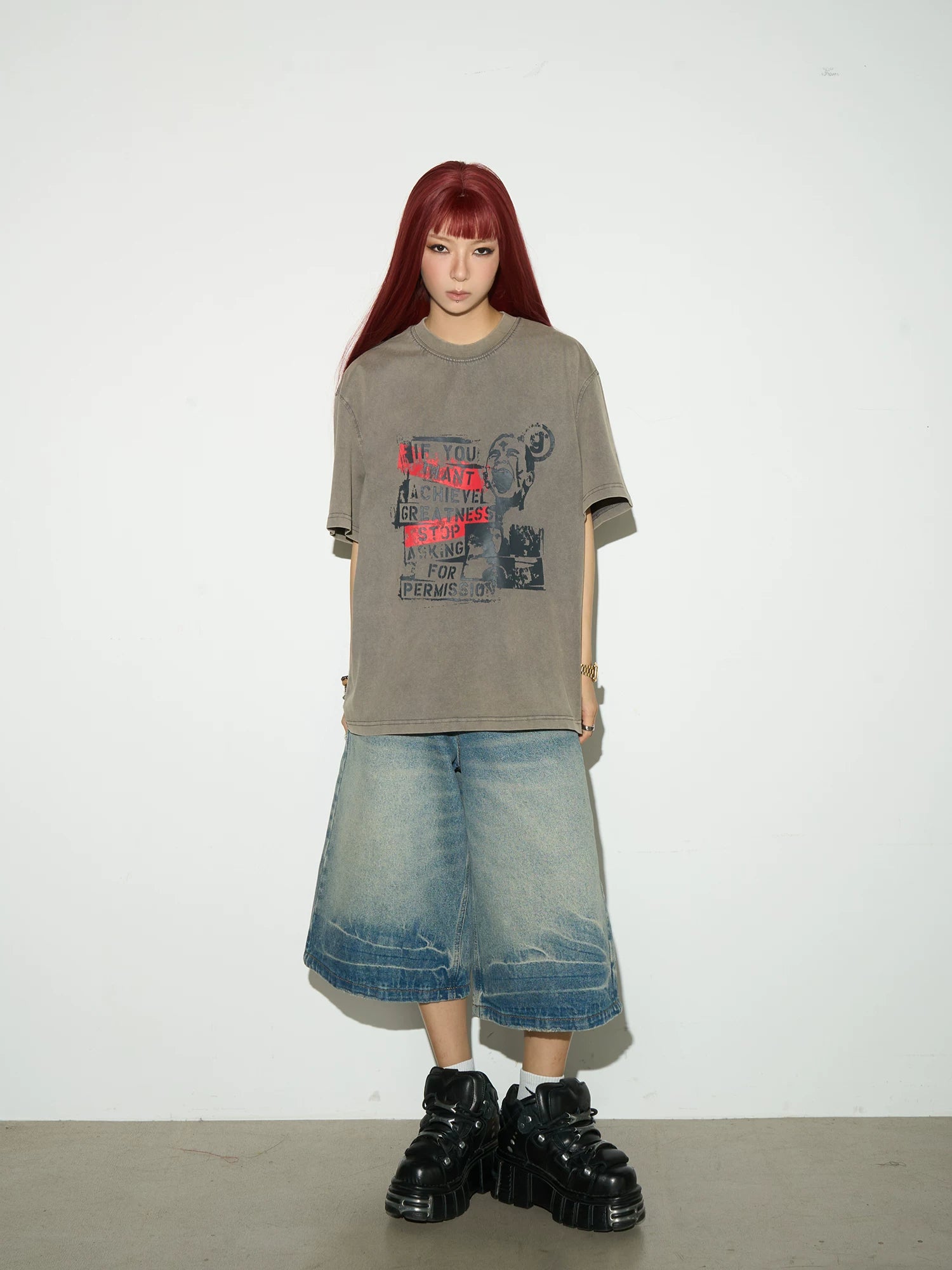 Graphic Letter Print Washed Short Sleeve T-Shirt