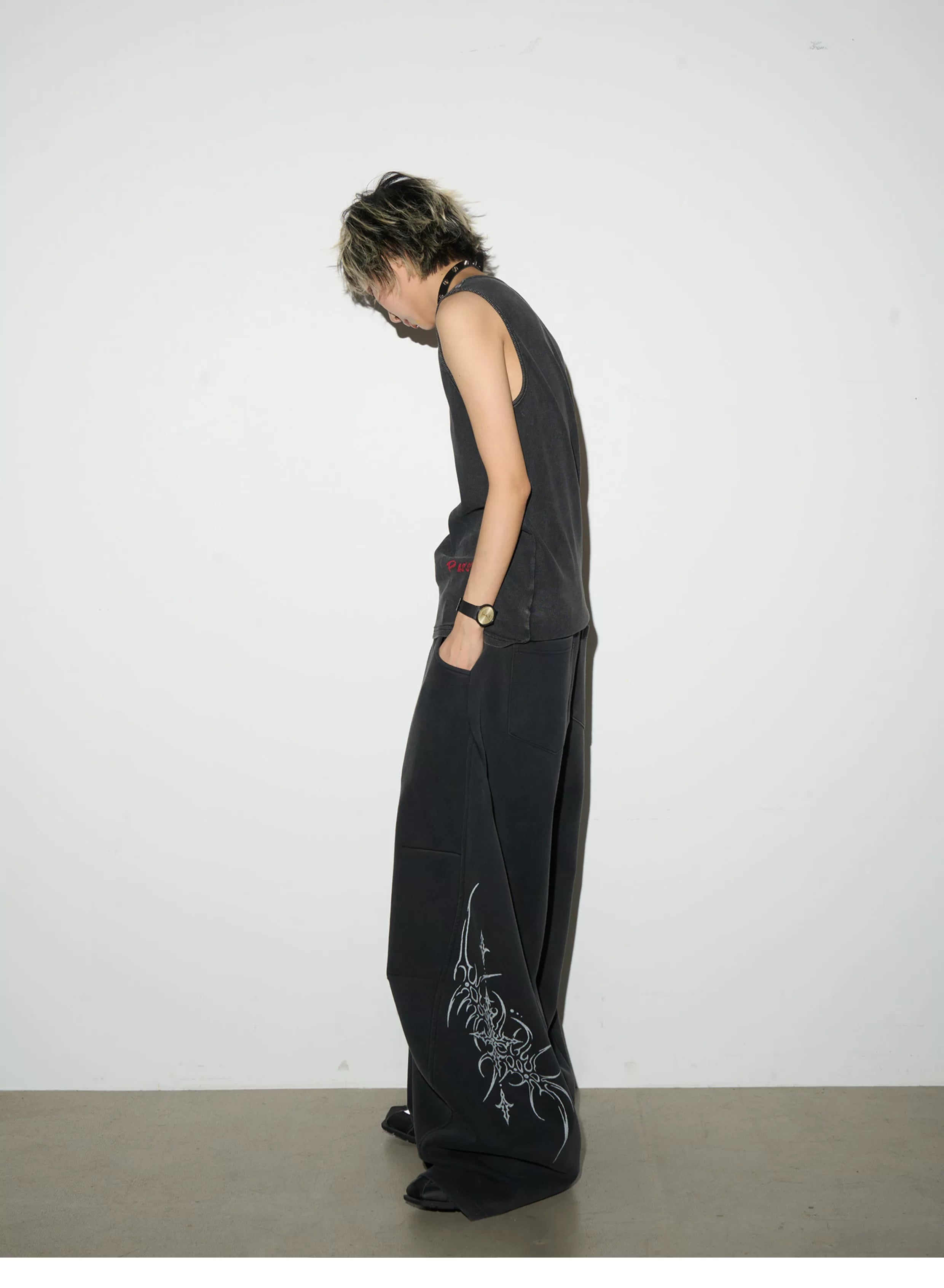 Graphic Print Oversize Zipper Hoodie & Wide Leg Sweatpants Setup