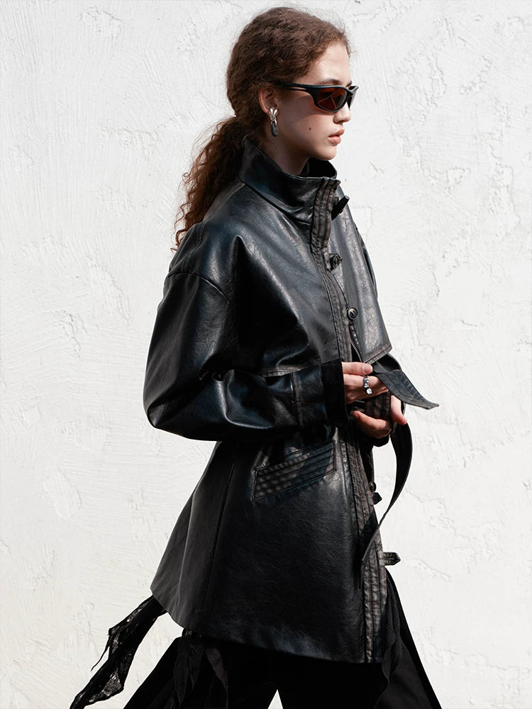 PU Leather Long Coat