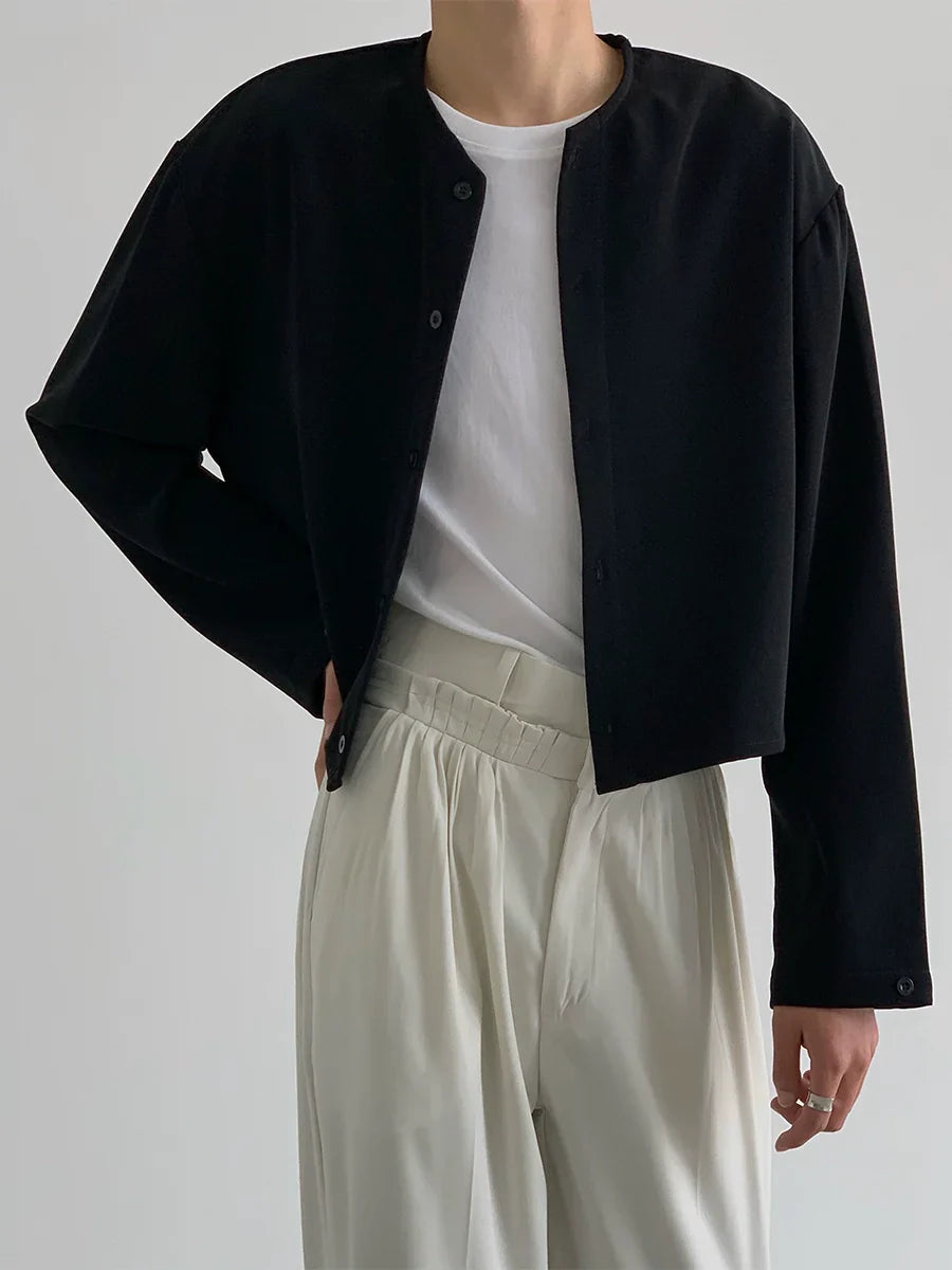 Short Collarless Long Sleeve Shirt