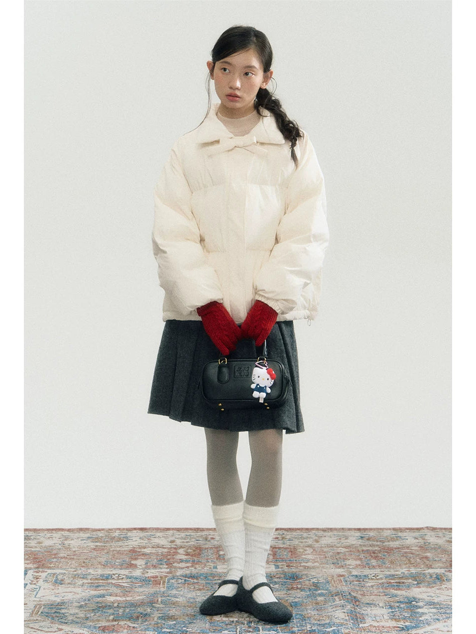 White Bowknot Puffer Jacket