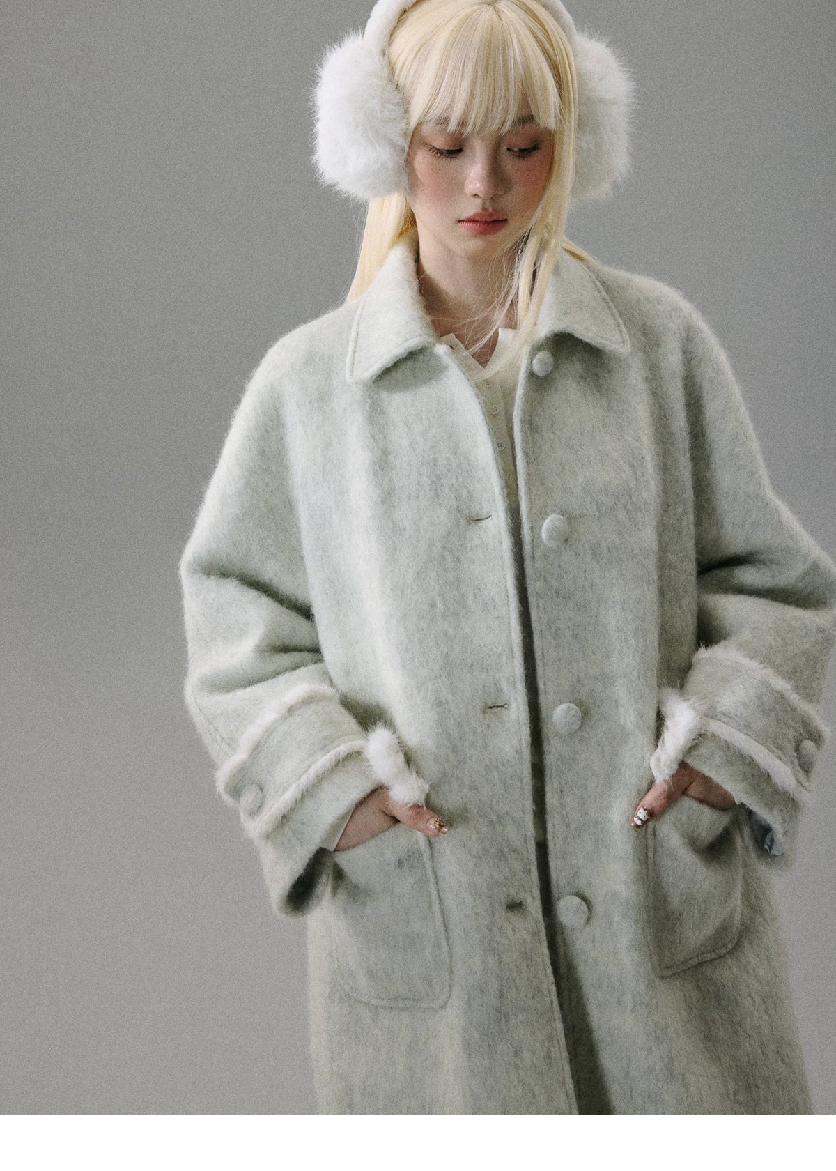 Cherry Blossom Tweed Water Ripple Bow Detachable Scarf Coat