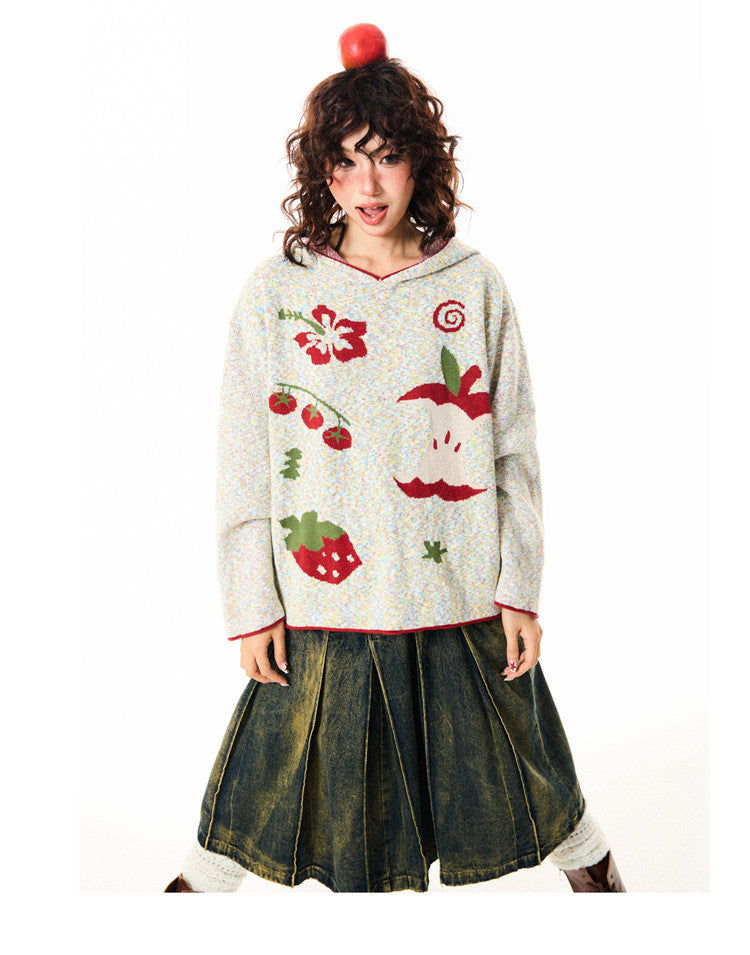 Fruit Pattern Knit Oversize Hoodie