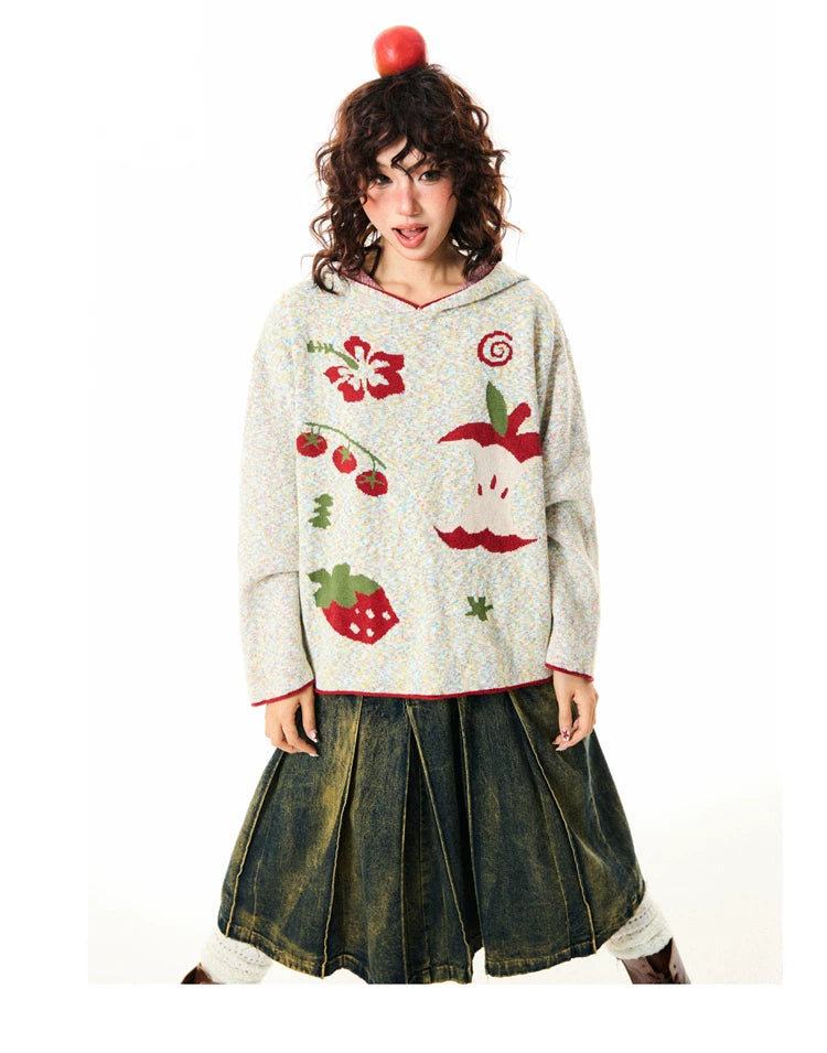 Fruit Pattern Knit Oversize Hoodie