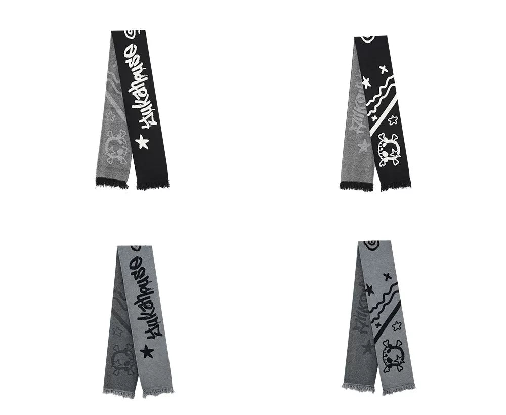 Graphic Print Off-Shoulder Top & Letter Print Scarf
