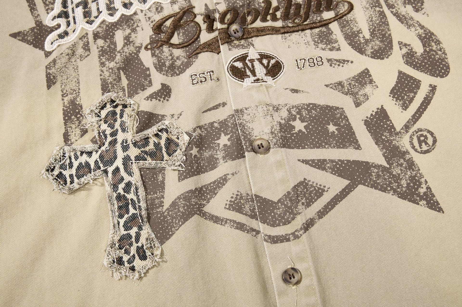 Leopard Print Cross Graphic Short Sleeve Shirt