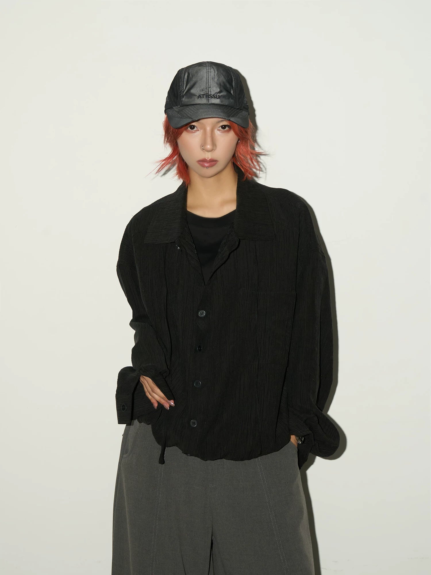 Textured Fabric Button Long Sleeve Shirt